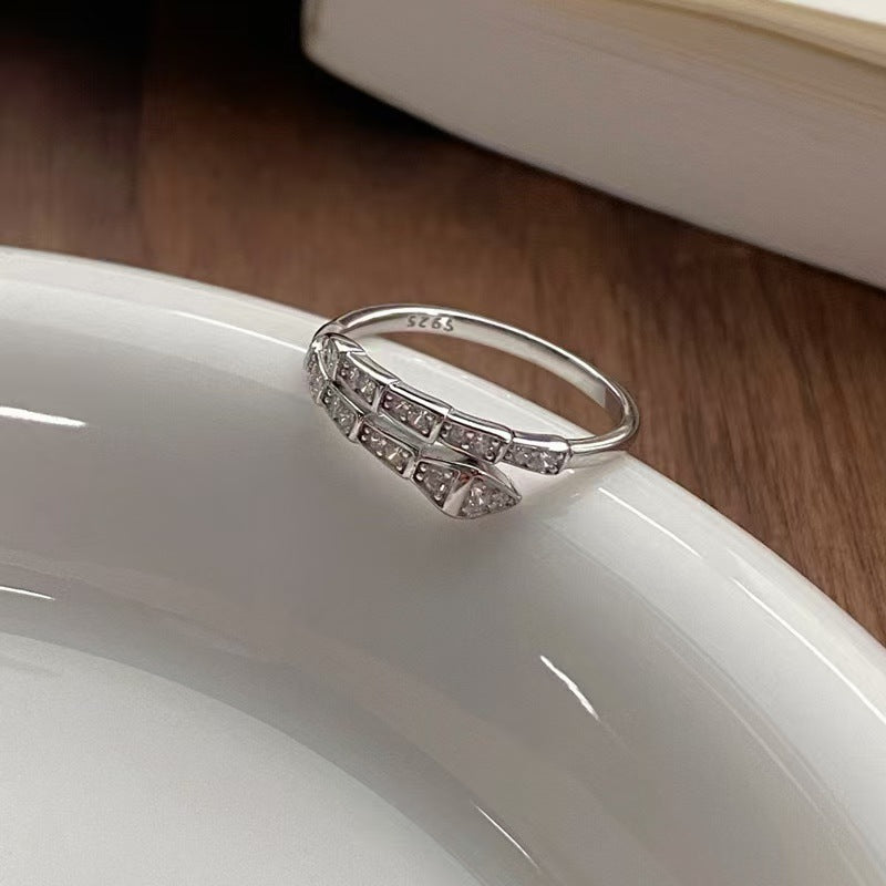 Wholesale S925 Sterling Silver Flash Diamond Snake Ring