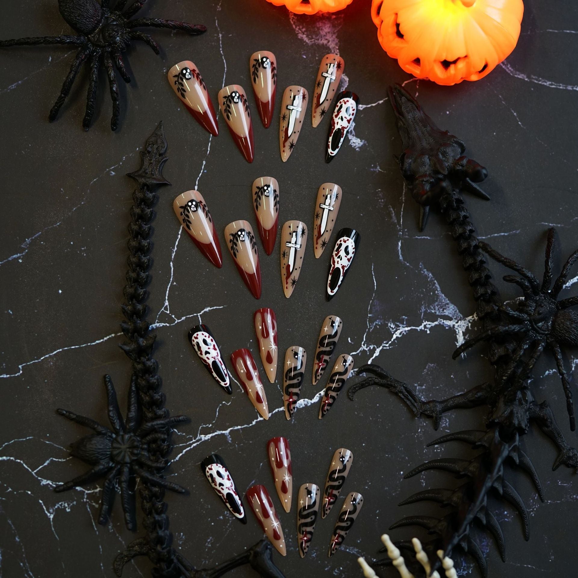 Wholesale 24 Pieces/ box  Horror Snake Blade Nails Kits Nail Stickers