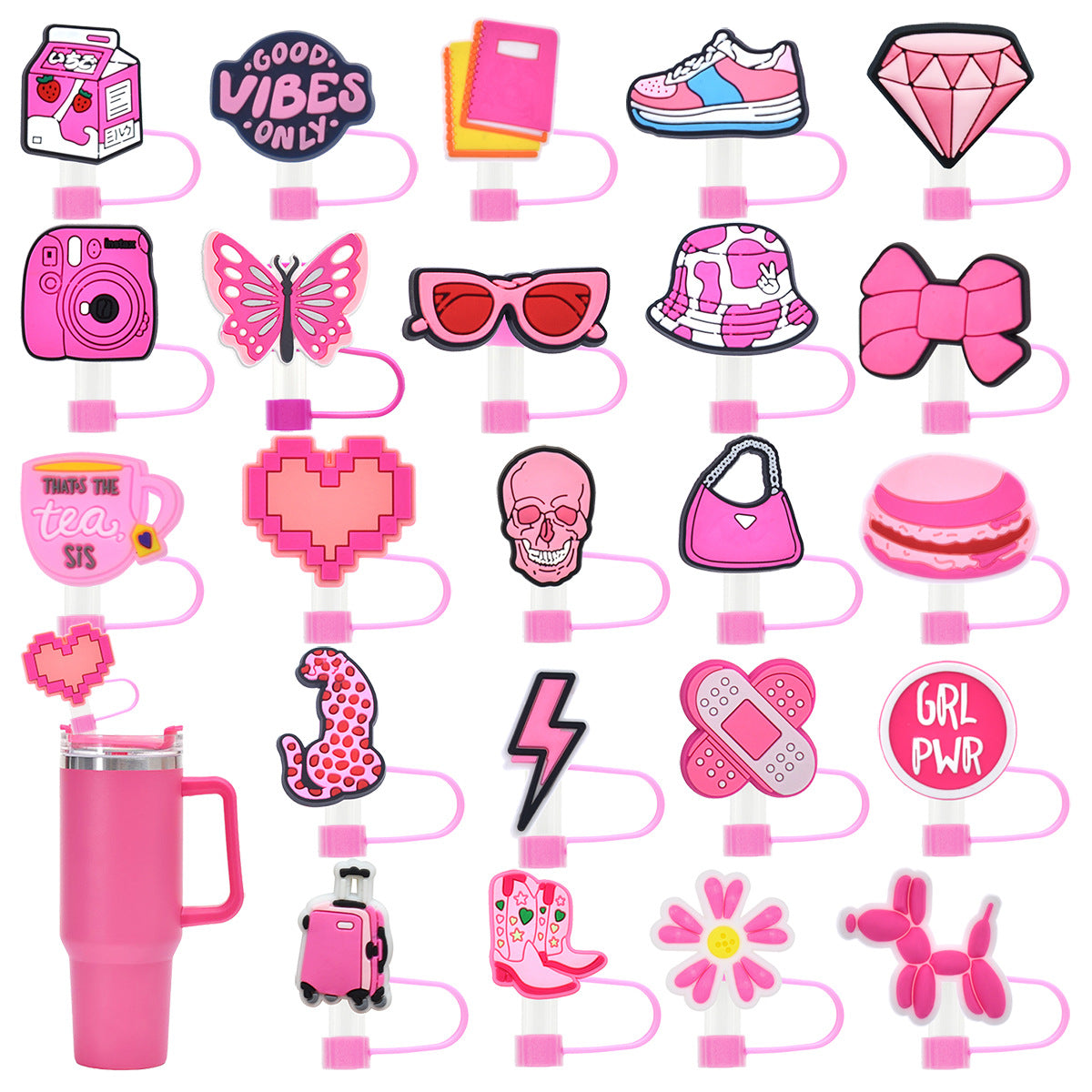 Wholesale Random 100pcs 10mm Straw Tube Cap Pink Series PVC Soft Rubber Straw Plugs ACC-SCR-RYY019