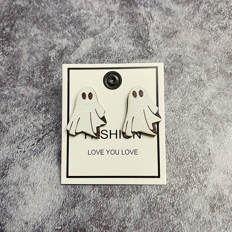 Wholesale Halloween Horror Evil Ghost Black Cat Pumpkin Wood Earrings ACC-ES-XinChuan042