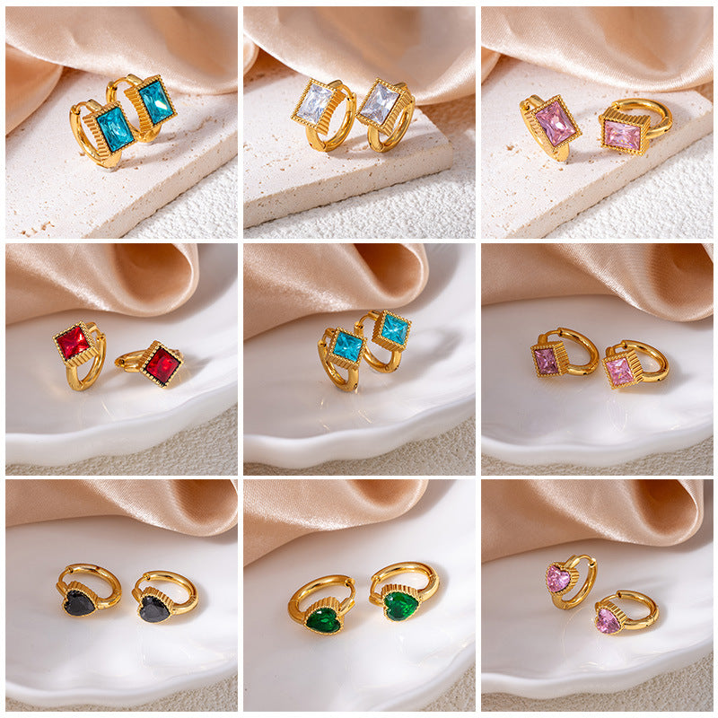 Wholesale Titanium Steel Star Earrings with Emerald and Crystal Zircon - Retro Design for Everyday Wear Jewelry Accessory