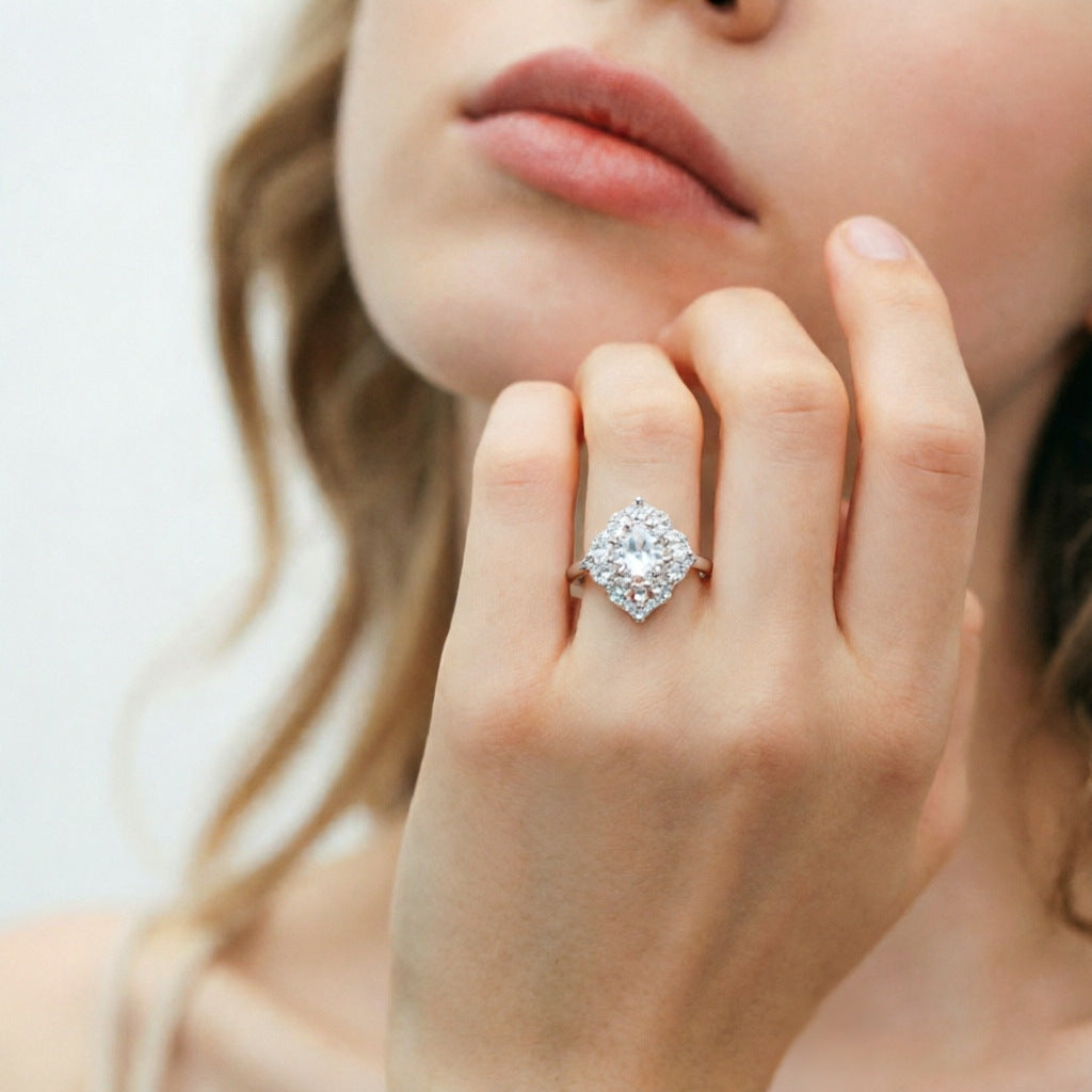 Wholesale S925 Silver Vintage Flower Ring 5A Cubic Zirconia White Gold Tone Women S Fashion Jewelry Accessory For Party Boutique Resale