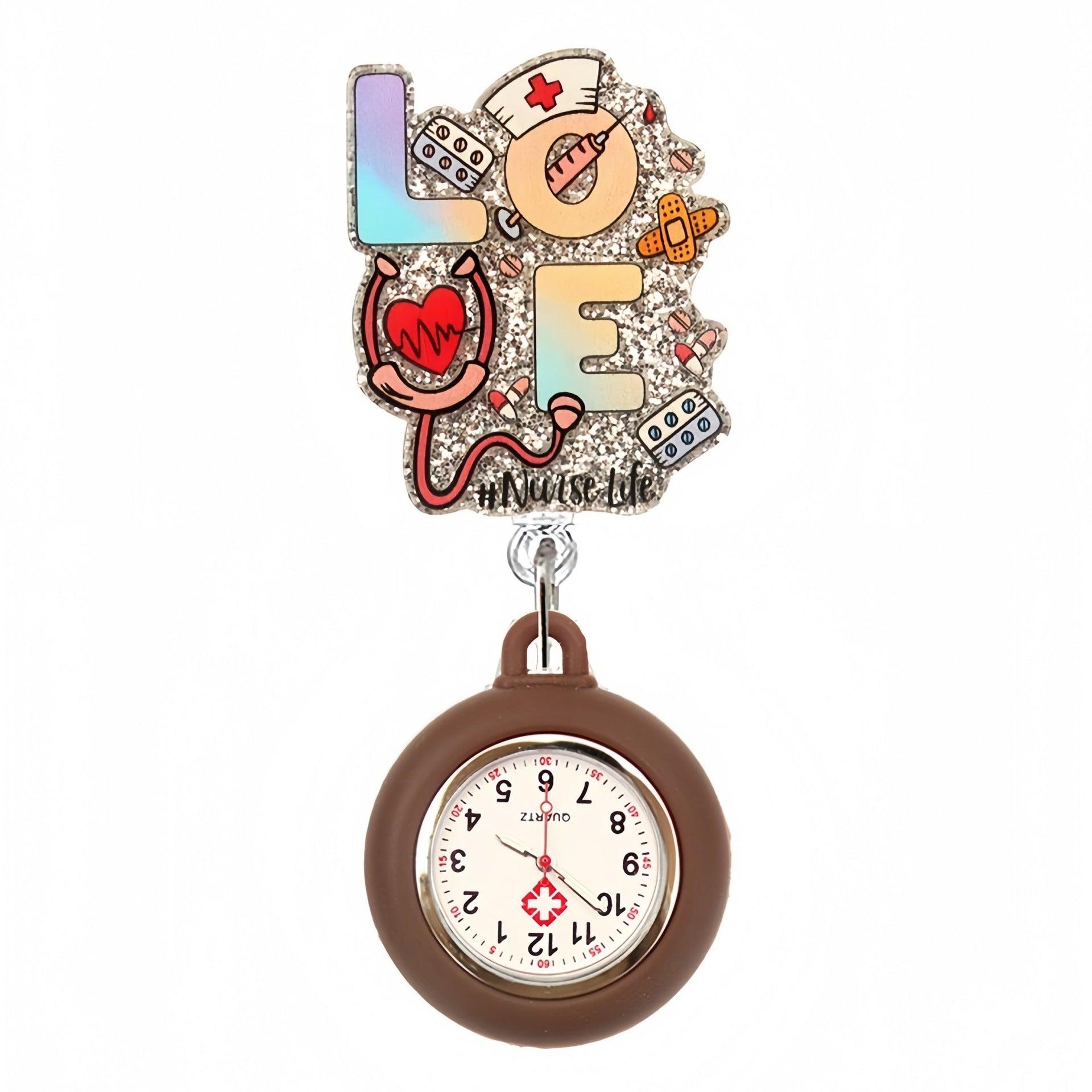 Wholesale Cute Cartoon Pocket Watch Acrylic Retractable Clip Badge Keychain