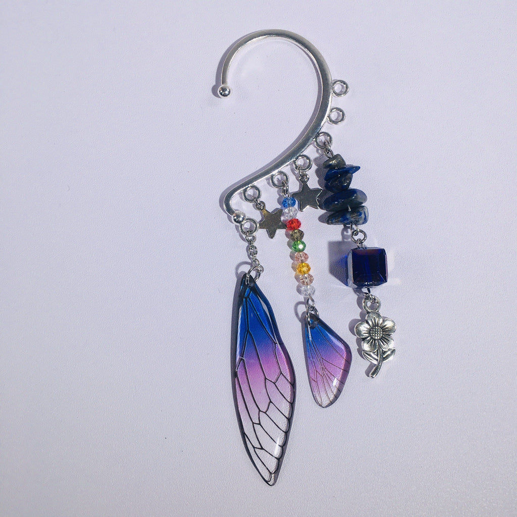 Wholesale Butterfly Cicada Wing Natural Crystal Holeless Ear Hook Earrings ACC-ES-RongGuan005