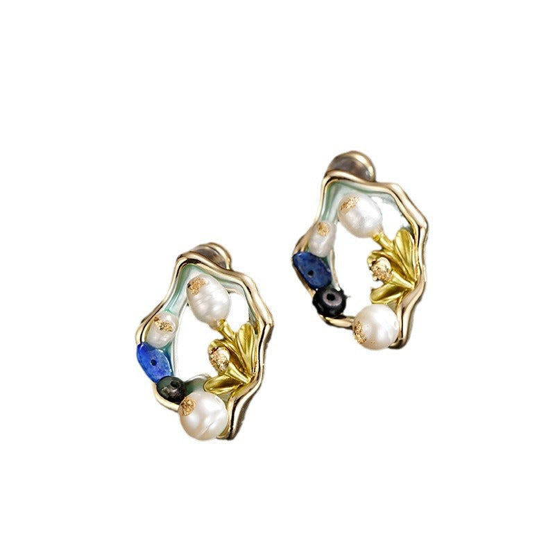 Wholesale Real gold plating silver needle  water pearl flower earrings