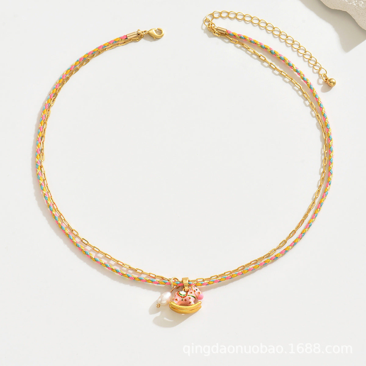 Wholesale  gold-plated enamel pendant pony necklace