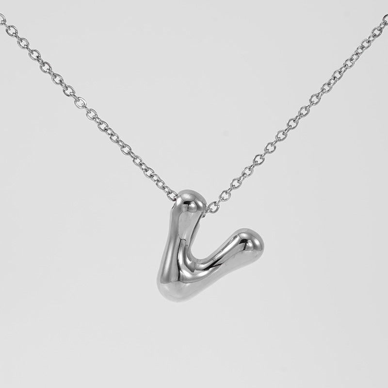 Wholesale  titanium steel smooth bubble letter necklace