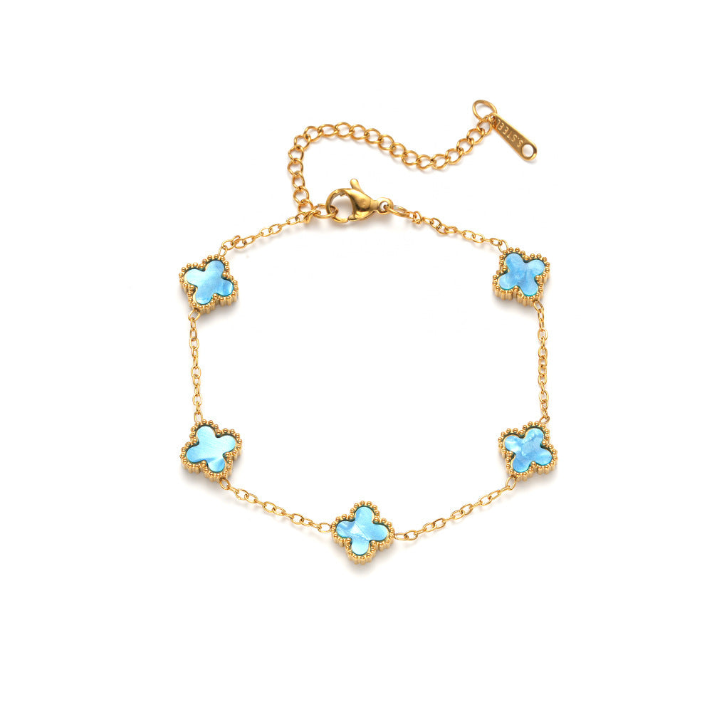Wholesale Fashion Four-Leaf Clover Bracelet 9mm 18K Gold Plated Stainless Steel Gradient Green Jewelry Accessory for Resale ACCVIP
