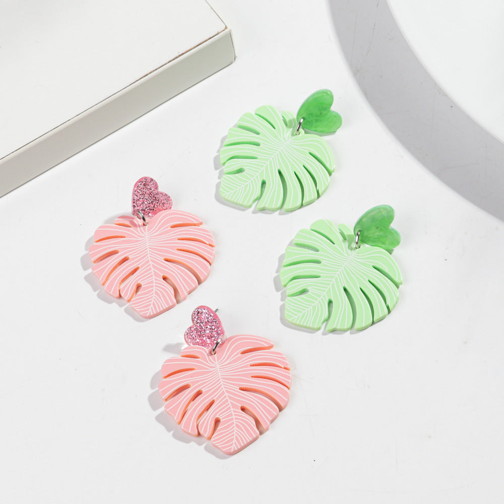 Wholesale love plant leaf  acrylic earrings
