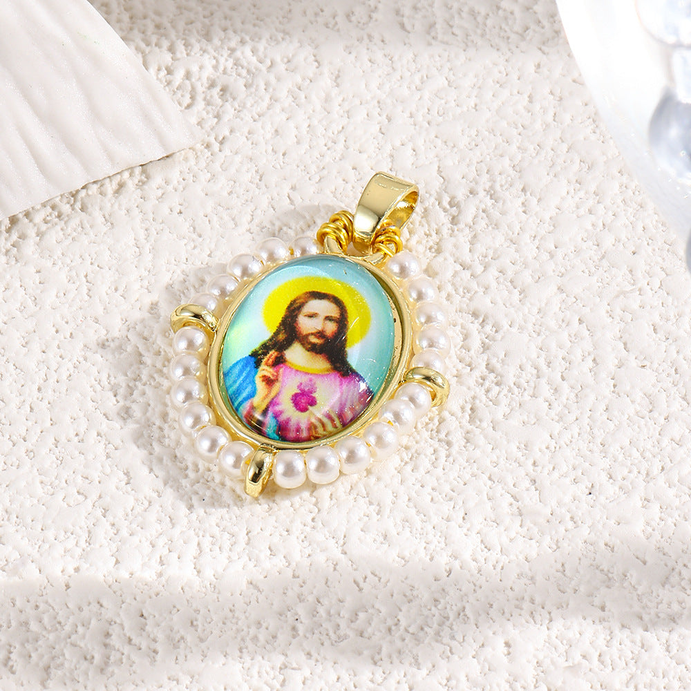 Wholesale Oval portrait of the Virgin Mary vintage copper plated 18k braided pendant