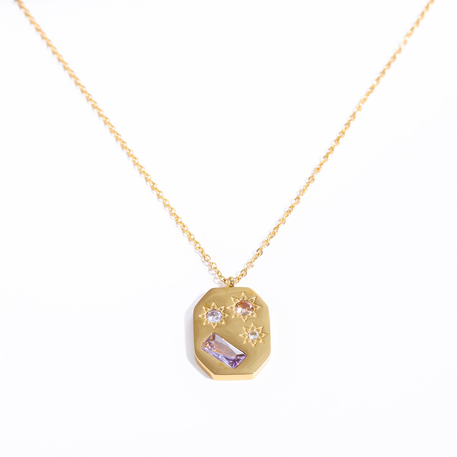 Wholesale U Shaped Kaleidoscope Embedded Zirconium Necklace Stainless Steel ACC-NE-HS019