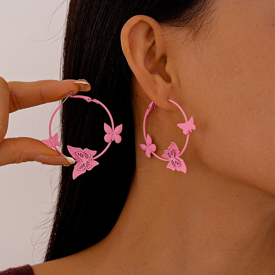 Wholesale Painted butterfly circle silver needle earrings