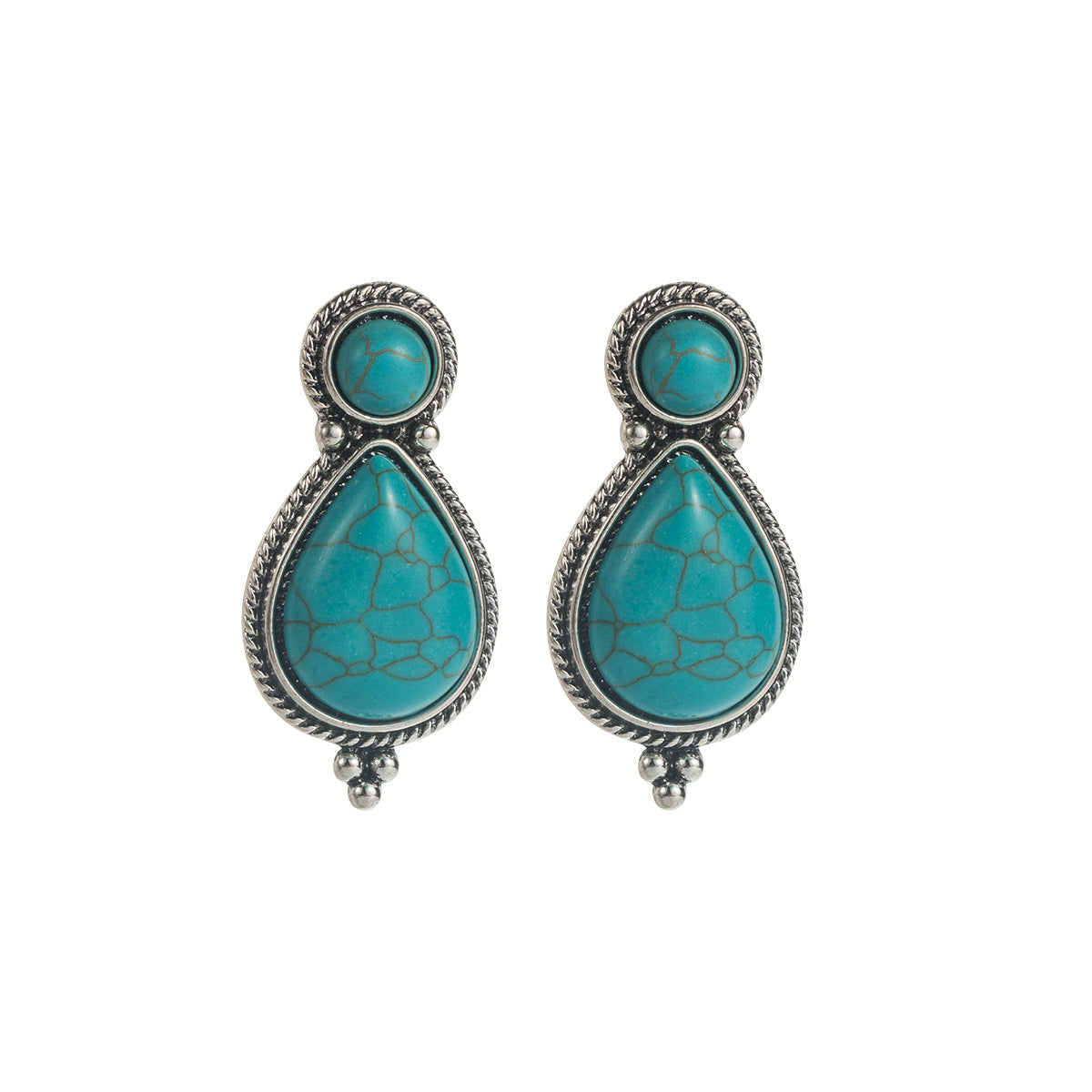 Wholesale Bohemian Turquoise Pendant Earrings,  Alloy Inlaid Turquoise,  Fashion Accessory for Resale