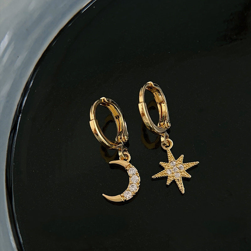 Wholesale  rhinestone eight Awn star asymmetric earrings