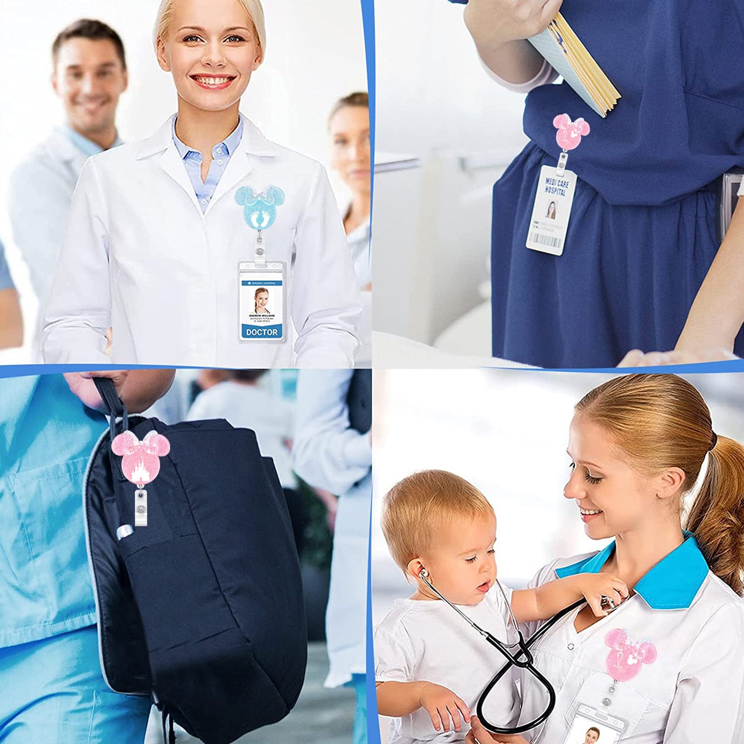 Wholesale Acrylic Mouse Shaped Retractable ID Badge Reels for Doctors Nurses Students Trendy Accessory