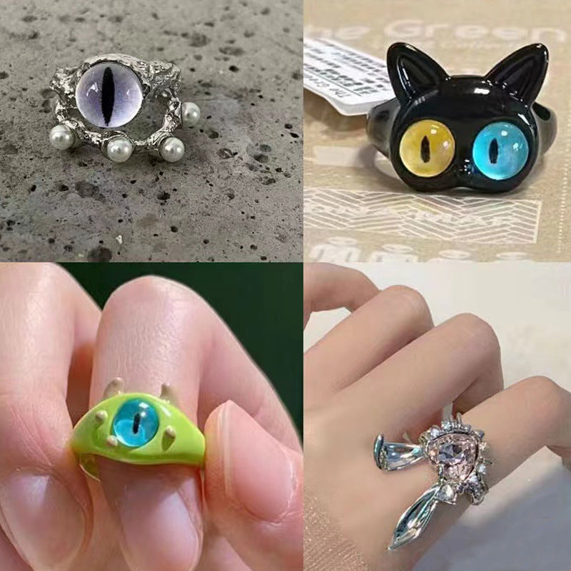 Wholesale Black Cat Monster Ring Funny Novelty Jewelry Accessory Adjustable Size Gift For Women Boutique Resale