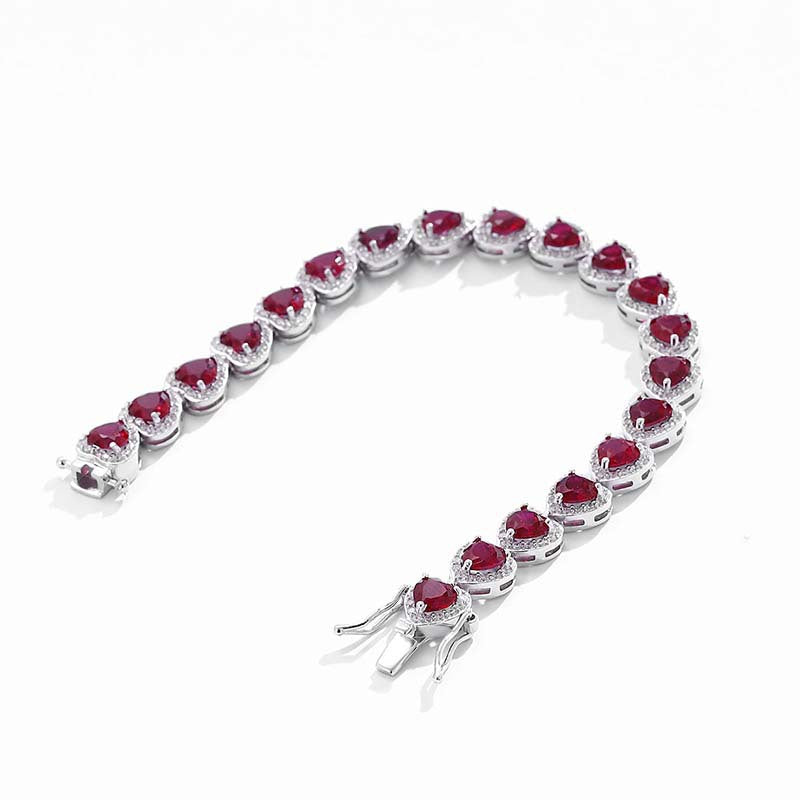 Wholesale Sterling Silver Diamond Heart Shaped Ruby Bracelet