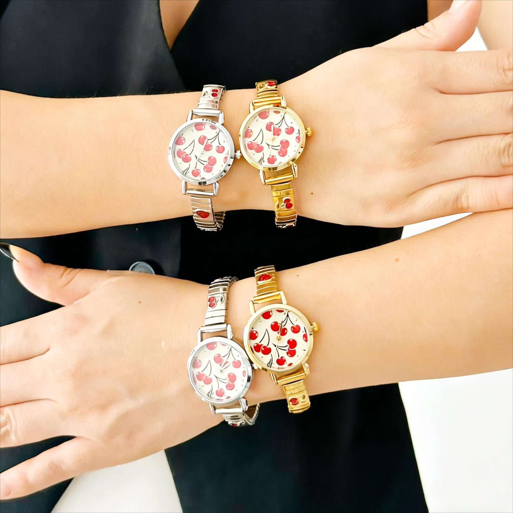 Wholesale Women' s Casual  Stylish Quartz Watch with Printed Cherry  Strawberry Design — DIY Modular Strap