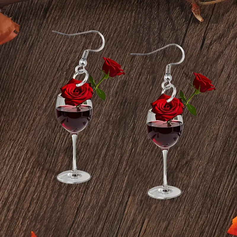 Wholesale  Valentine's Day Limited Red Rose Wine Glass Acrylic Earrings