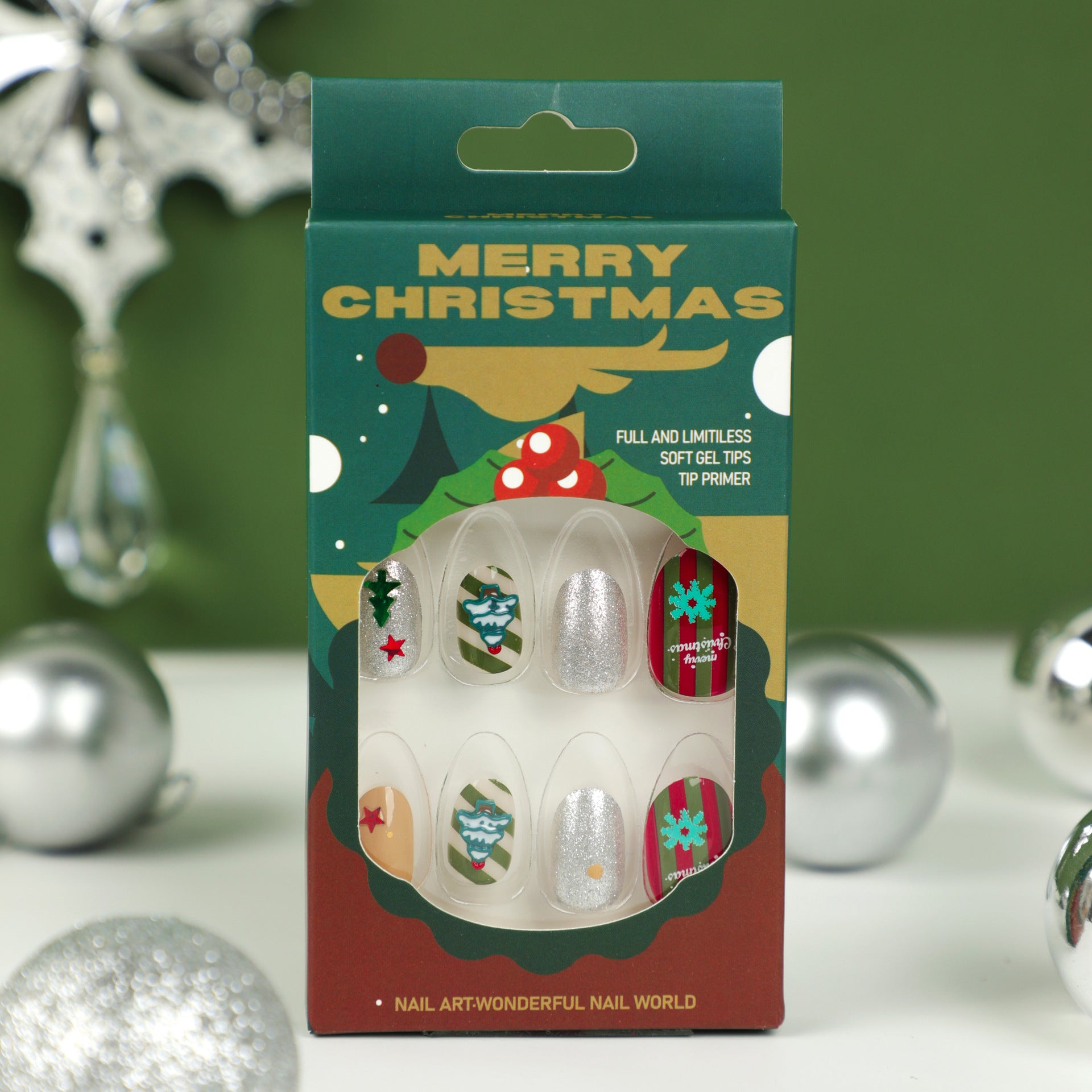 Wholesale 24 Pieces/box Christmas Snowflake Press-on Nails Kits Nail Stickers ACC-NS-LeFan030