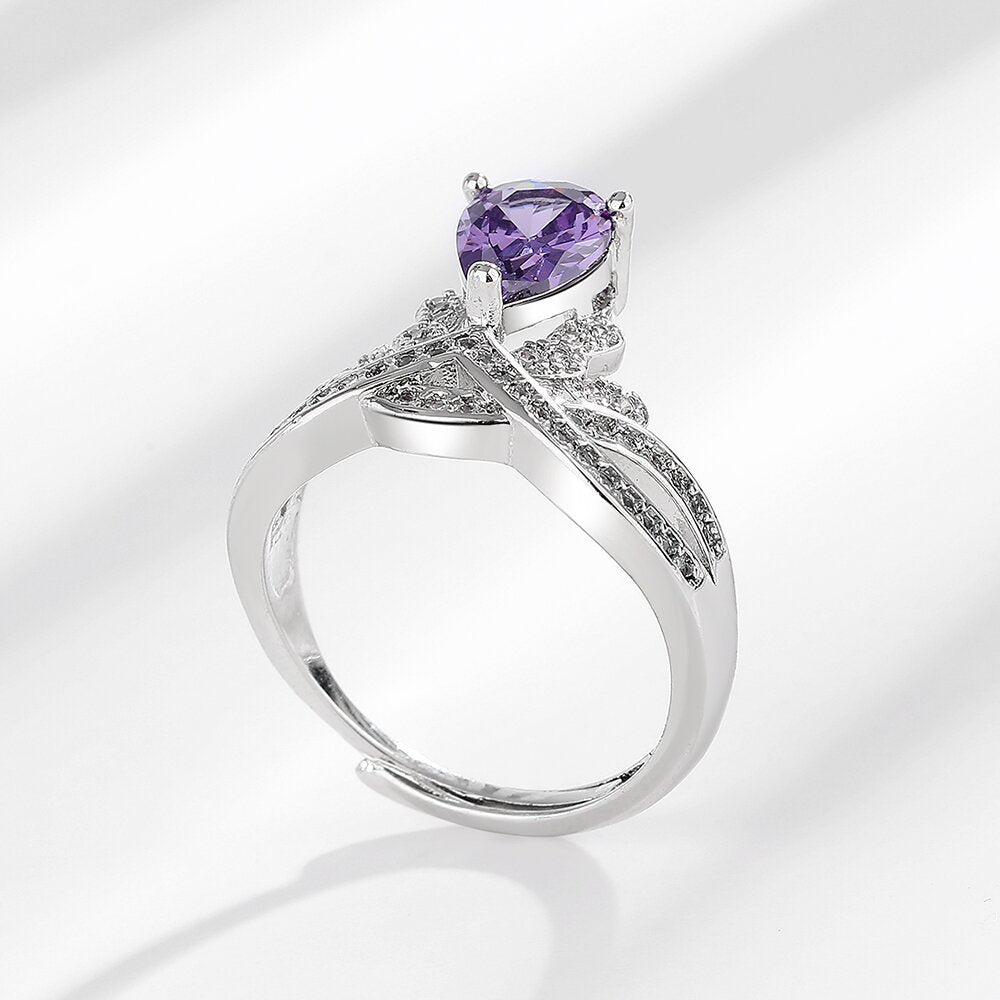 Wholesale Full Diamond Crown Purple Zircon Light Luxury Personality Opening  Ring