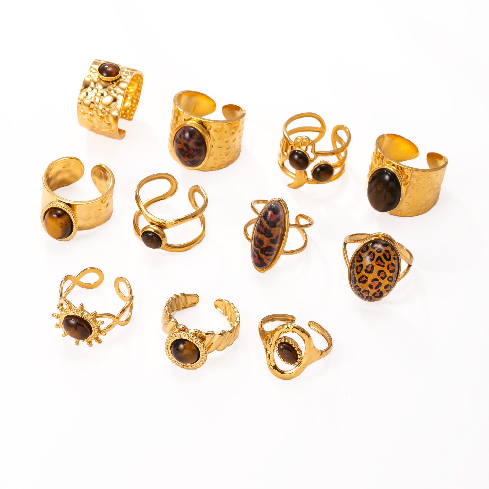 Wholesale Vintage Style Gold Plated Stainless Steel Ring Set - 11 Pieces Boutique Resale Jewelry