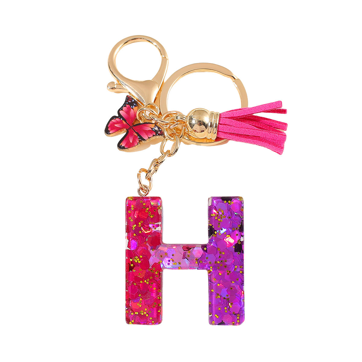 Wholesale 26 glue gradient sequin letter keychain