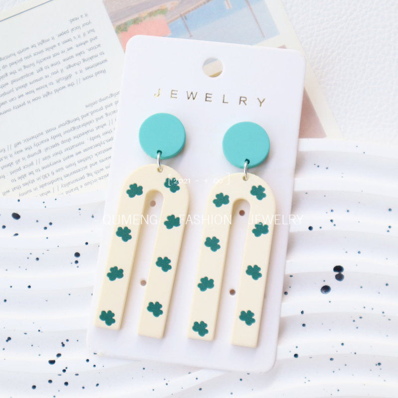 Wholesale St. Patrick's Day Acrylic Green Light Luxury Zircon Beautiful Earrings