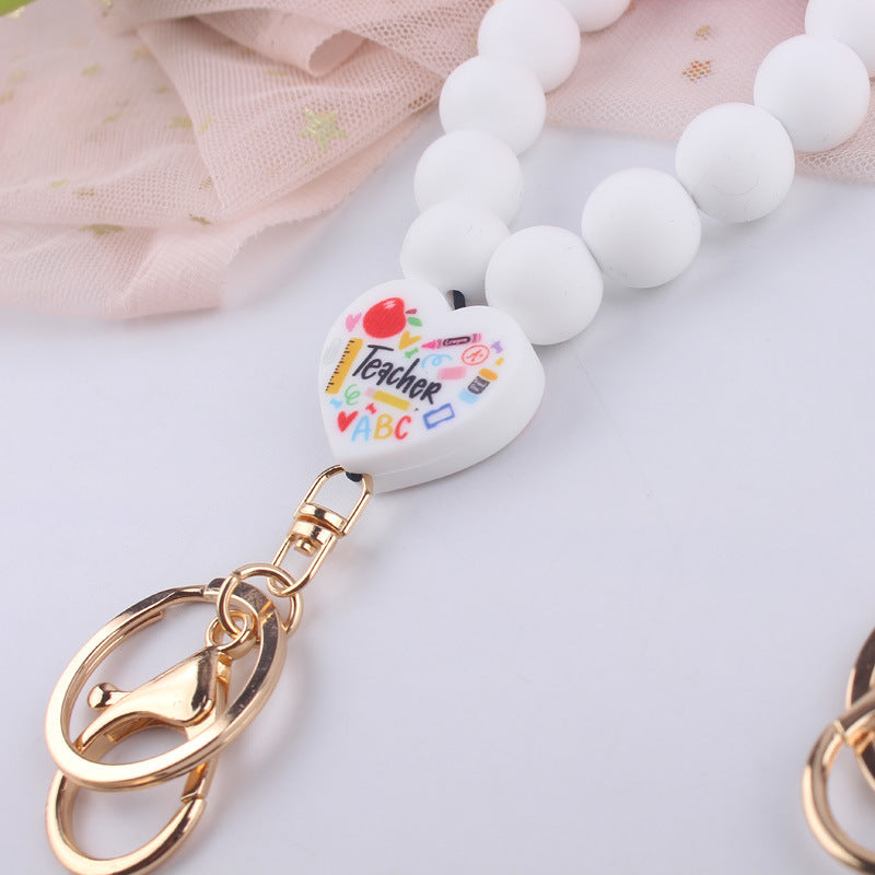 Wholesale Love Teacher Nurse Printed Silicone Beaded Wrist Keychain ACC-KC-GuangTian027