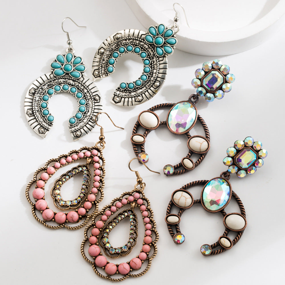 Wholesale Alloy Turquoise Geometric Drop Earrings Bohemian Style Fashion Accessory