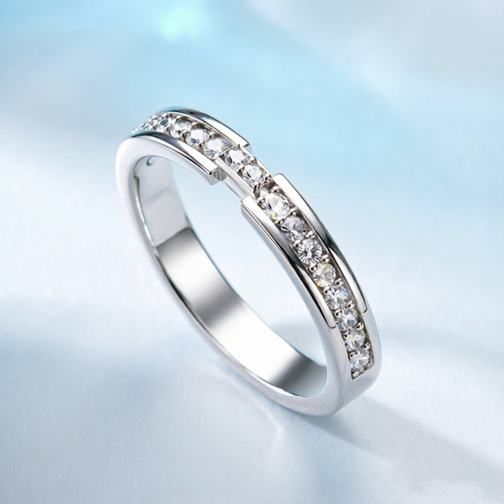 Wholesale Stylish 925 Silver White Gold Zircon Single Row Ring For Women Party Jewelry Accessory Boutique Resale