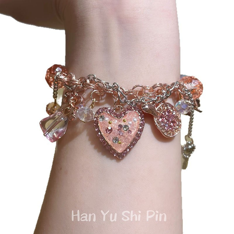Wholesale Vintage Pink Beaded Heart Bracelet - Mixed Materials,  Unisex,  Great for Travel Souvenir or Everyday Fashion