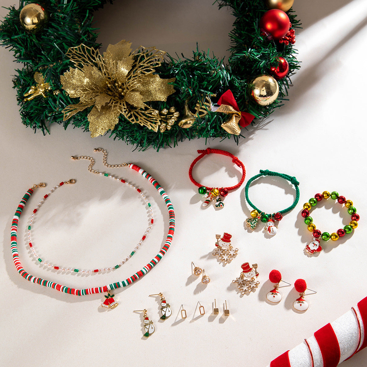 Wholesale earrings necklace bracelet suit cute snowman Christmas tree series jewelry suit