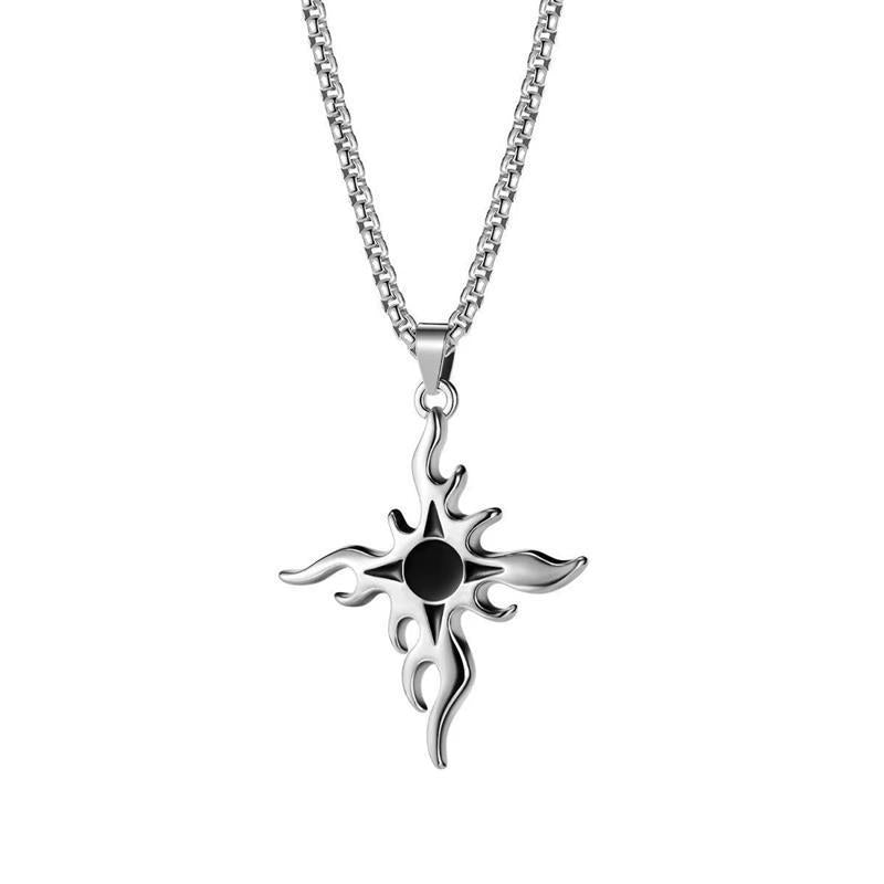 Wholesale Stainless Steel Hip Hop Flame Cross Pendant Necklace for Men