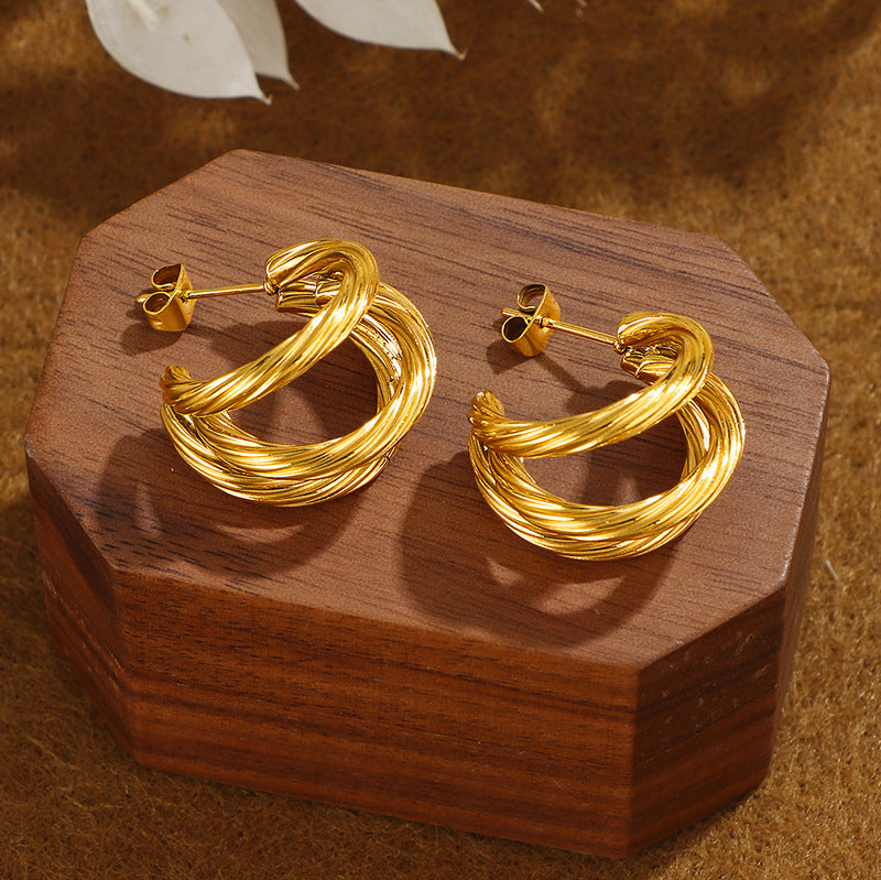 Wholesale Vintage Three-circle Earrings Titanium Steel Earrings ACC-ES-Hengx001