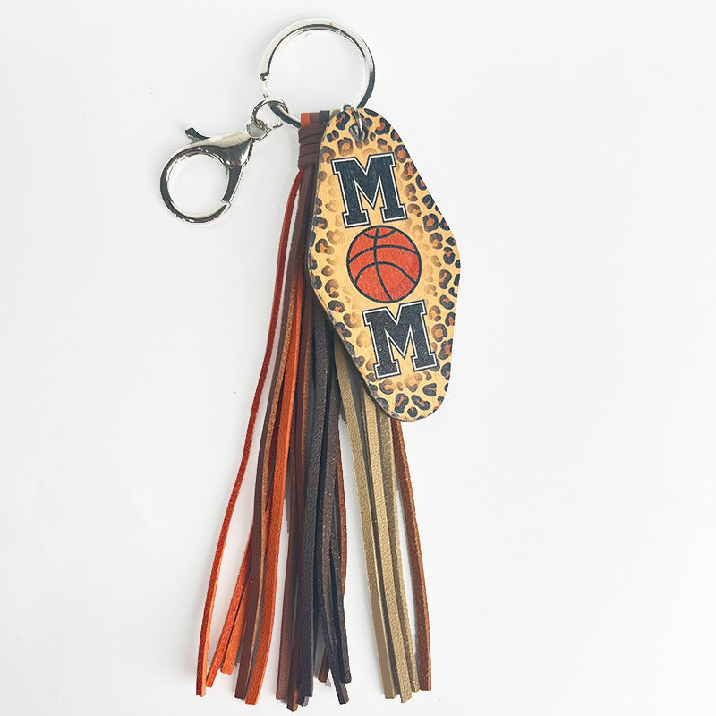 Wholesale 2 Pcs/pack Mother's Day Gift Leopard Print Sports Baseball Football MOM Western Style Tassel Keychain Lanyard Keychain ACC-KC-HY021