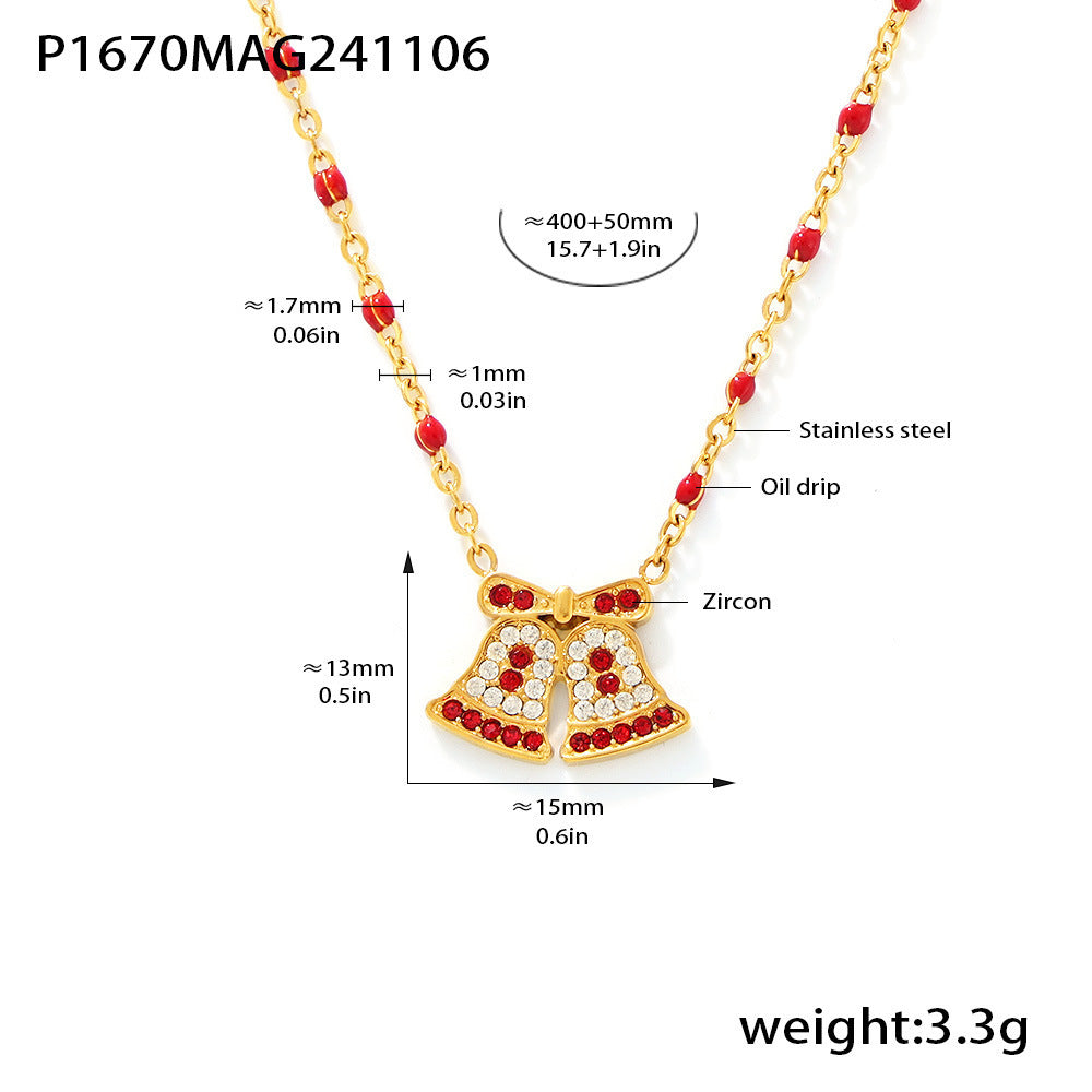 Wholesale Stainless steel 18K gold-plated Christmas enamel zircon necklace earring set