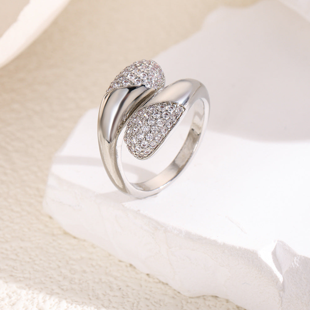 Wholesale 18k copper plated geometric spiral teardrop-shaped adjustable ring