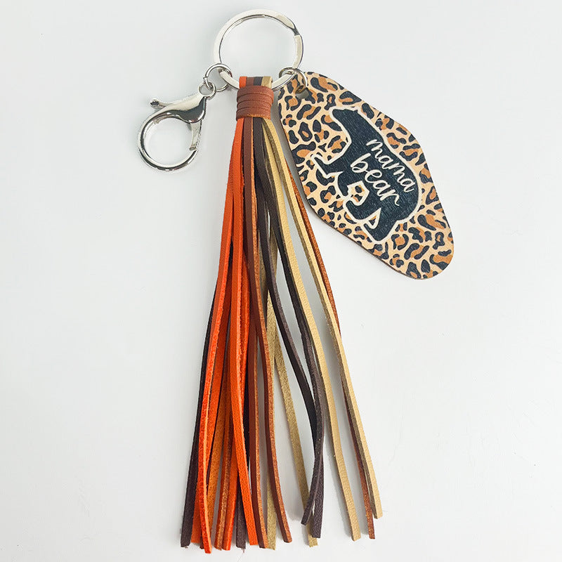 Wholesale 2 Pcs/pack Western Style Leopard Print MAMA Bear Tassel Keychain Mother's Day Gift Lanyard Keychain ACC-KC-HY022