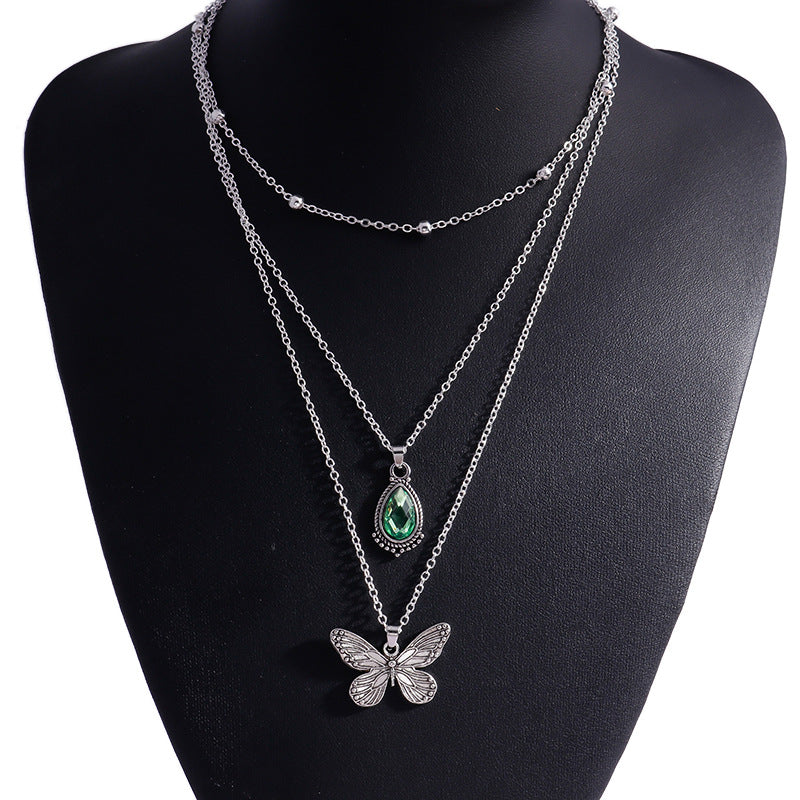 Wholesale Teardrop-shaped Zircon Multi-layer Butterfly Clavicle Necklace ACC-NE-YueSen014