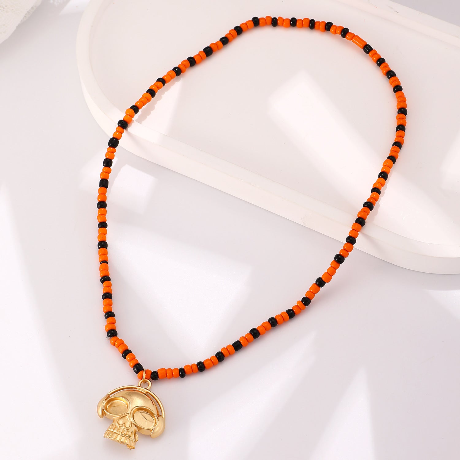 Wholesale Gothic  Skull Rice Bead Necklace,  Alloy Handmade Bead Chain,  Fashion Accessory for Resale