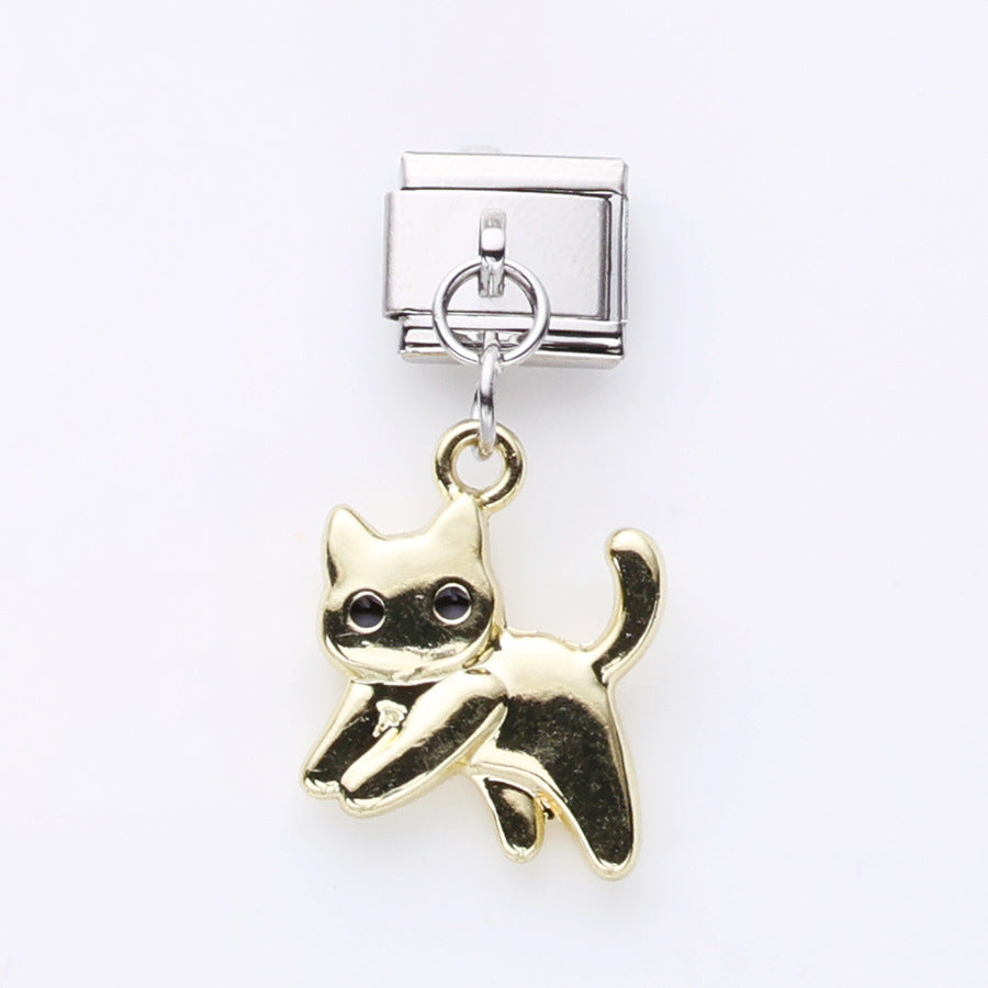 Wholesale 10pcs Tulip Cat Swan Alloy Pendant Italian Module DIY Stainless Steel Bracelet Accessories