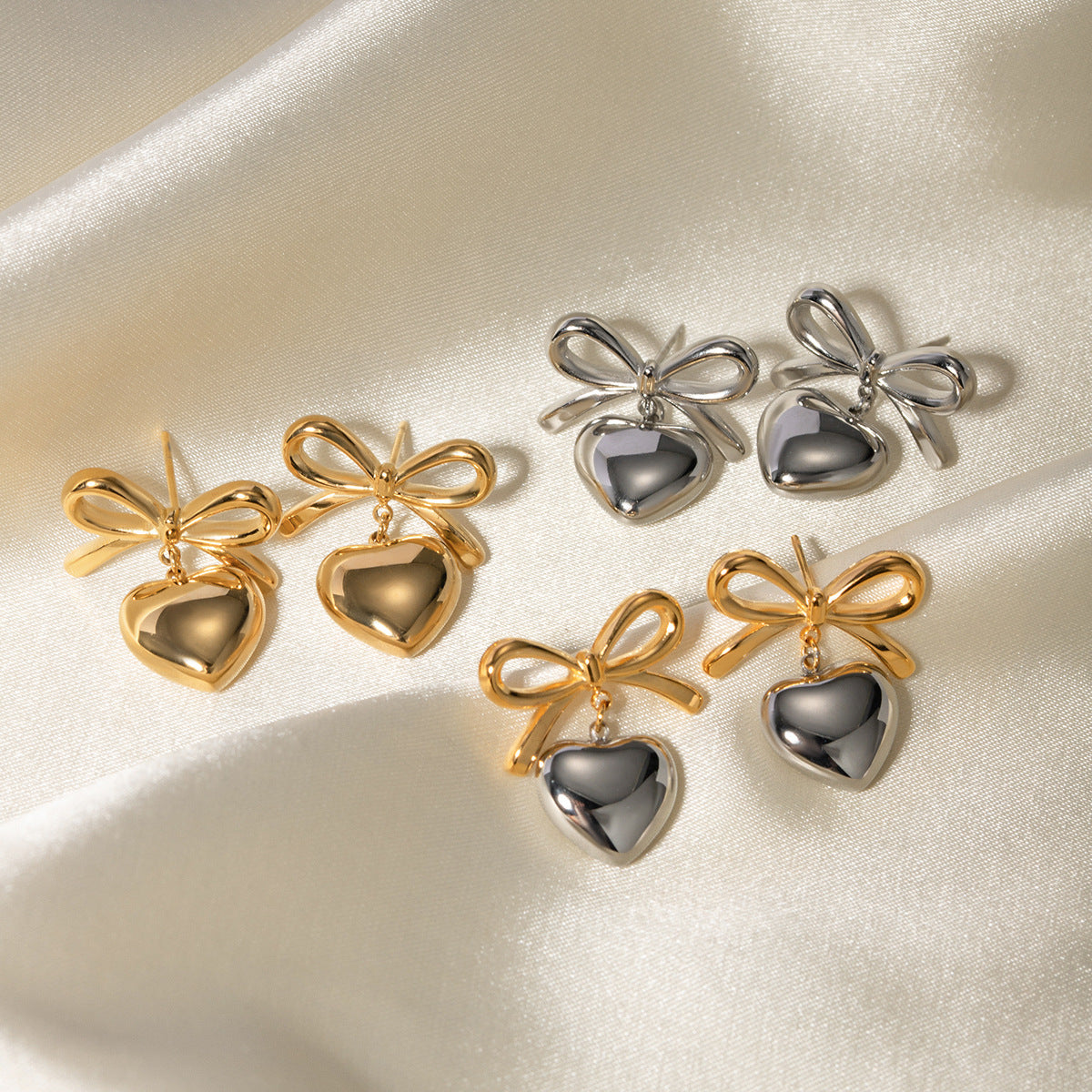 Wholesale stainless steel contrast heart earrings