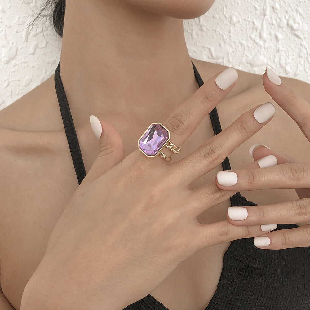 Anello regolabile con apertura del temperamento del diamante d'imitazione dell'anello quadrato all'ingrosso della pietra preziosa