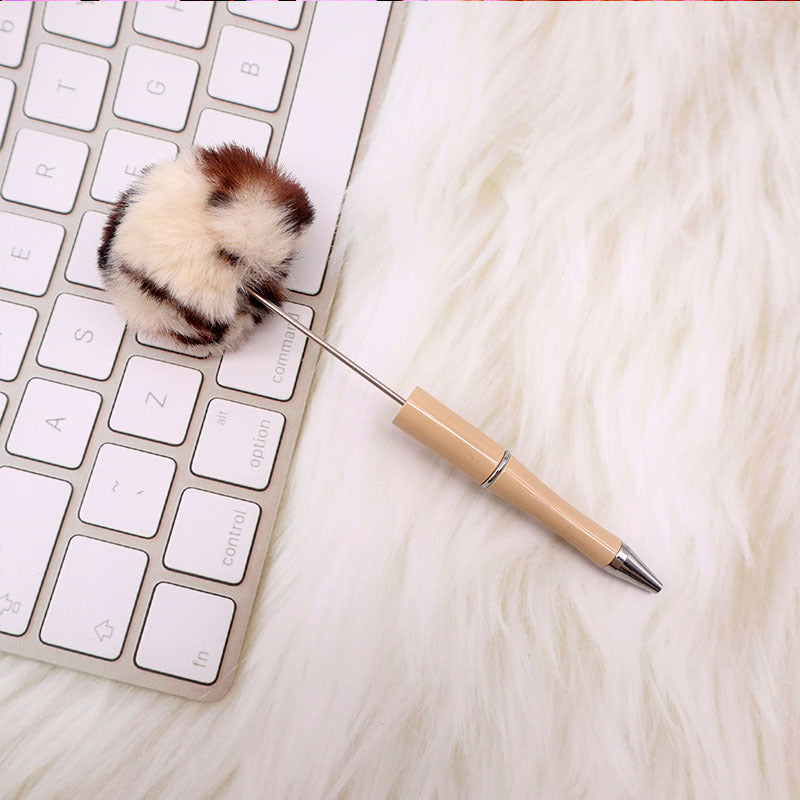 Wholesale Pom Pom Beadable Pen Leopard Print Hair Ball DIY Beaded Ballpoint Pen ACC-PN-CY003