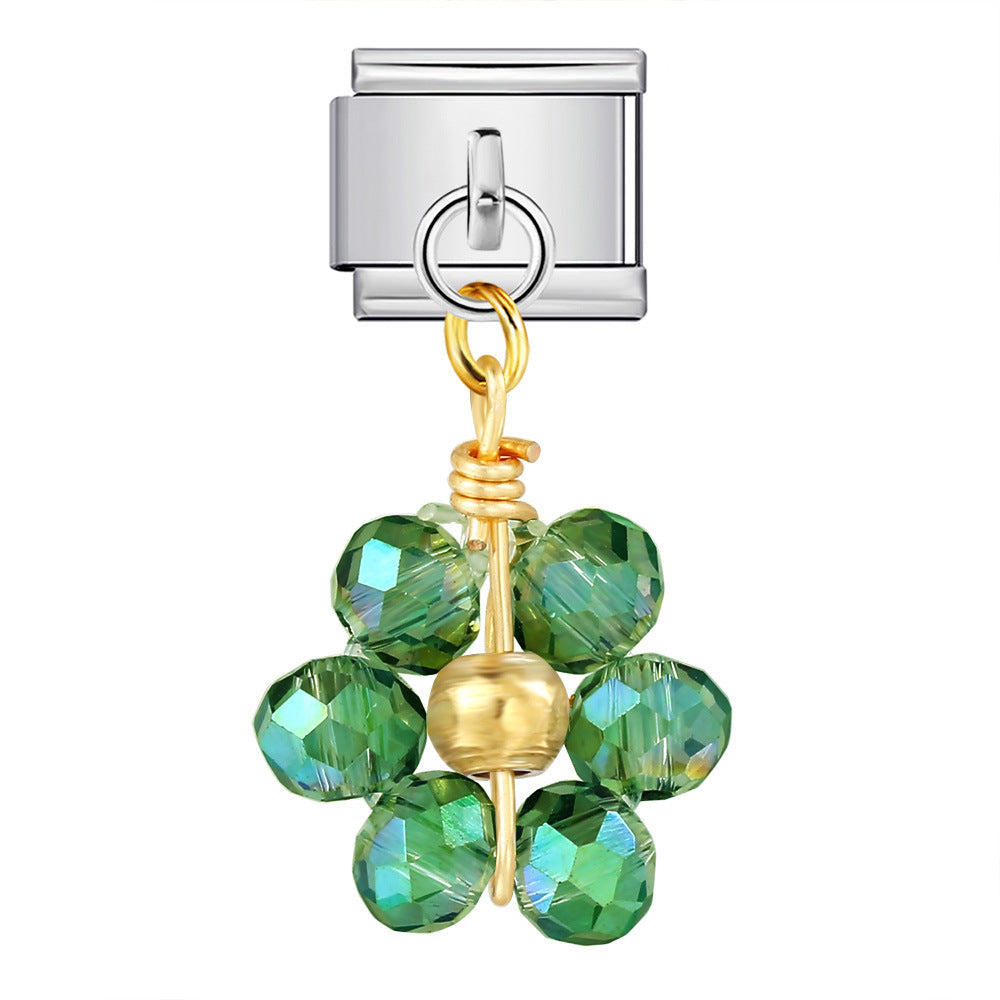 Wholesale Italian Charm Bracelet 9mm DIY  Crystal Bead Flower Pendant Creative Stainless Steel Composable Bracelet