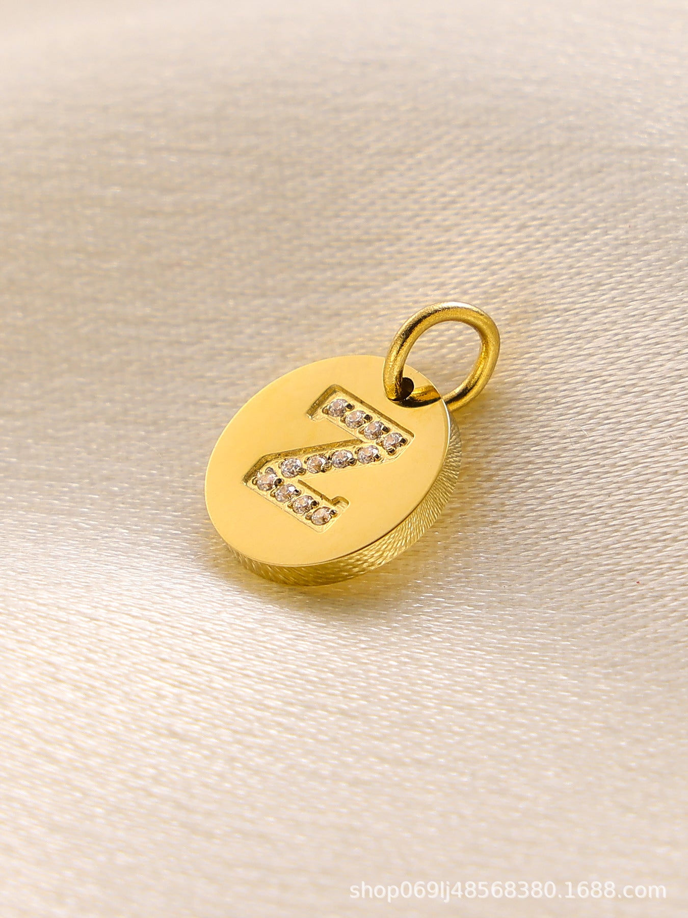 Wholesale  14K Round Brand Diamond Letter  Stainless Steel Pendant