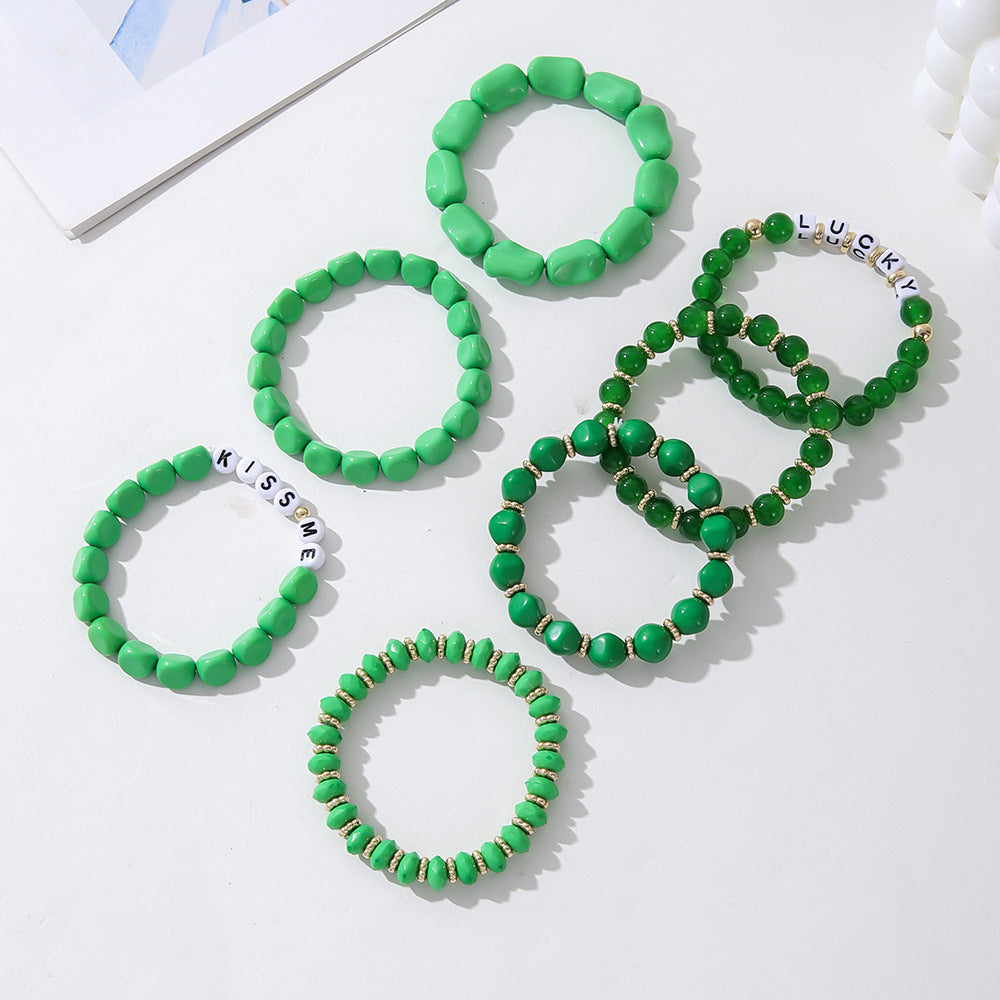 Wholesale Acrylic St. Patrick's Day Beaded Letter Bracelet Set