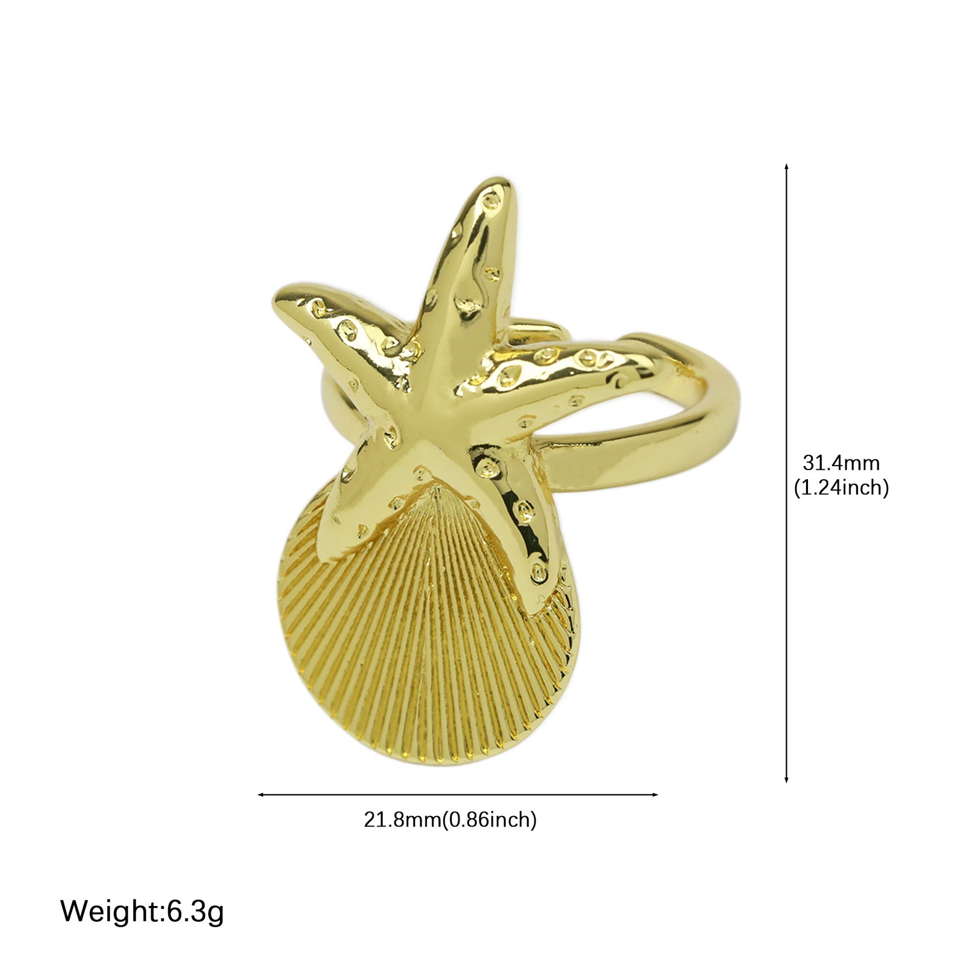 Wholesale Xiyin Temu Hot Selling Brass Summer Ocean Beach Vacation Style Starfish Conch Shell Open Ring