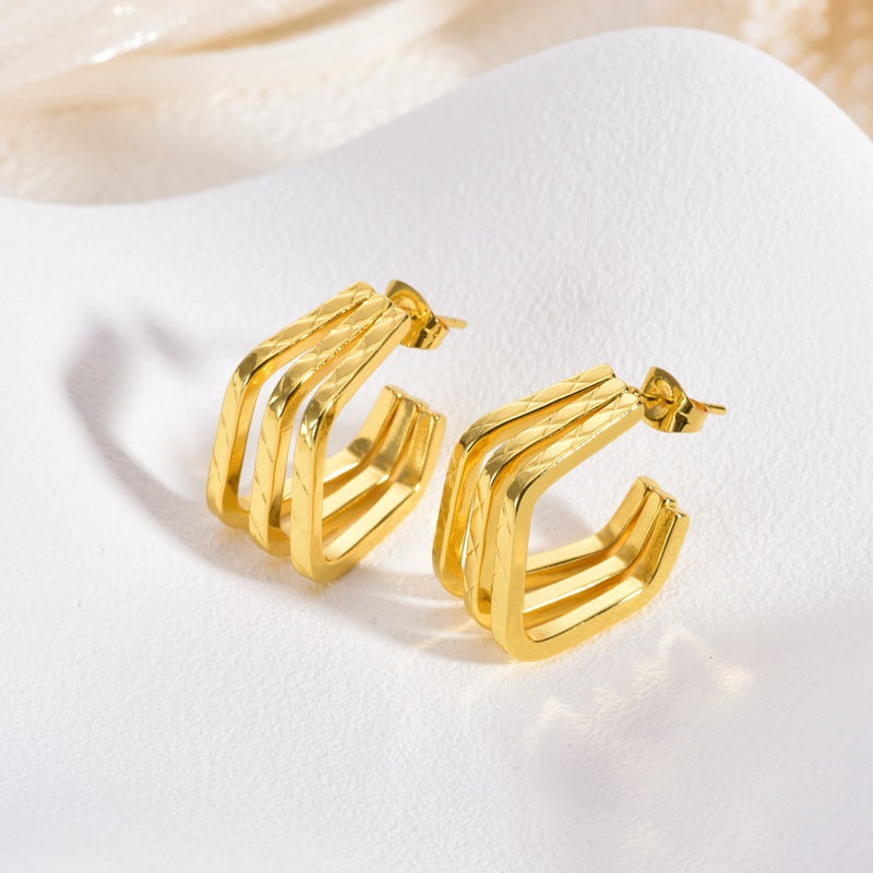 Wholesale 2PCS Stainless steel simple gold earrings